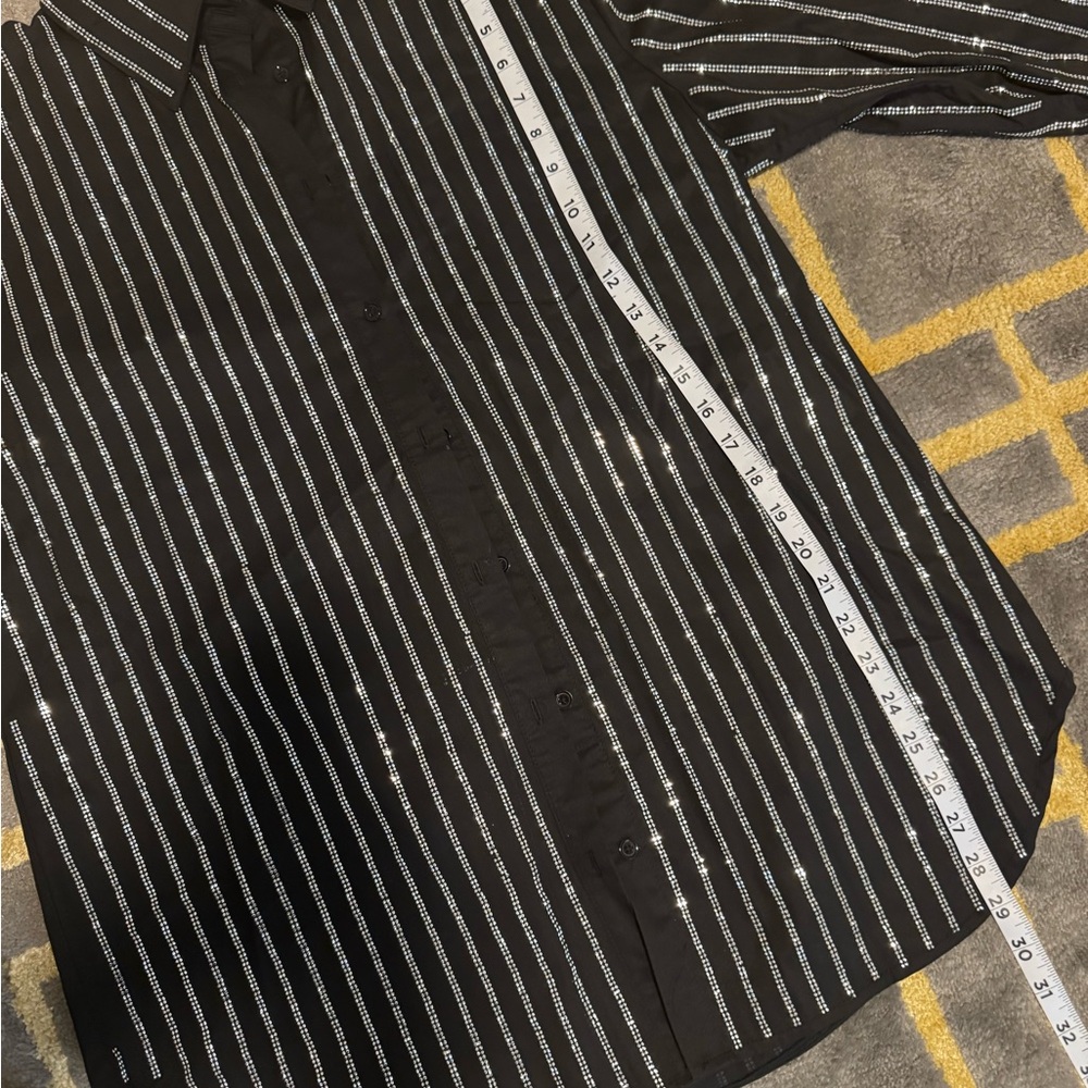 Black and Silver Striped Button-Up Shirt Dress - Picture 5 of 6